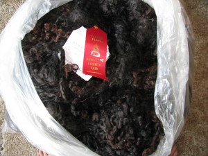 wool in bag with ribbon